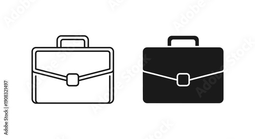 A simple illustration displays two briefcases one outlined in white and the other filled with black side by side