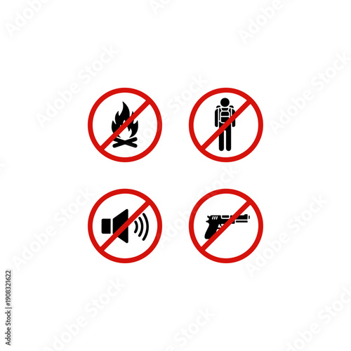 Free Download Prohibition Icons Set: No Campfire, No Hiking, No Noise, No Weapons - GFXLoad