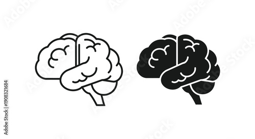 A depiction of the human brain shown in a dual presentation one outlined and one solid black
