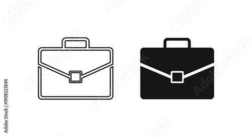 Two briefcase icons are presented one is a line drawing while the other is solid black high quality