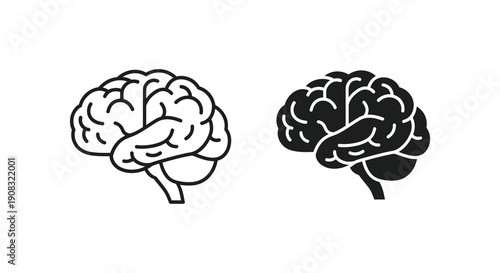 A minimalistic depiction of two human brains one outlined and one solid black against a white backdrop
