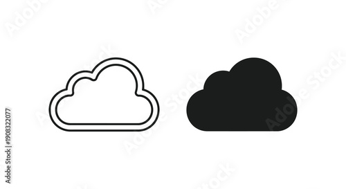 A simple illustration depicts two cloud icons one outlined and the other solid black on a white background