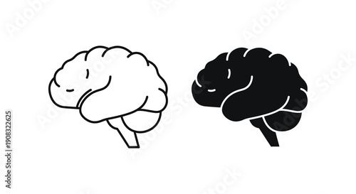 A stark black and white illustration depicts two human brain hemispheres contrasting light and dark areas high quality professional detailed