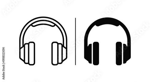 A simple graphic depicts two distinct styles of over ear headphones in a black and white composition high quality professional detailed
