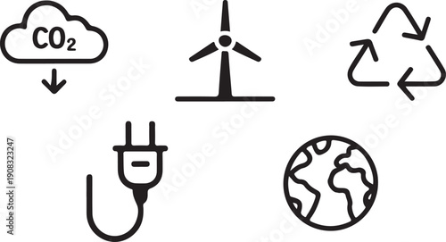 Illustrative icons depict sustainable energy environmental awareness and reducing carbon emissions for a greener planet high quality