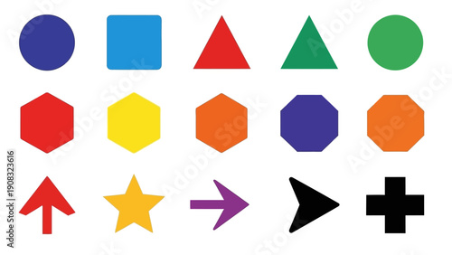 Colorful Geometric Shapes and Symbols Collection.