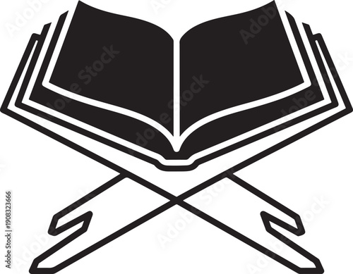 Open Holy Quran Book on Stand, Islamic Symbol, Vector Illustration