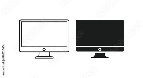 A simple black and white illustration depicts two modern computer monitors side by side both turned on high quality professional