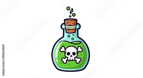 Illuminated venomous vial emitting ominous fumes isolated over clean background