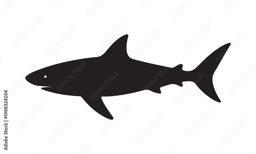 Fototapeta premium Shark Silhouette Vector Icon with Dorsal Fin