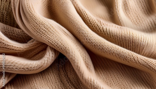 Beige Wool Knitted Fabric Close Up With Soft Folds And Texture