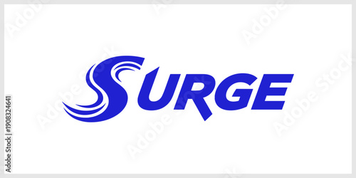 Modern Blue SURGE Wordmark Logo Design with Dynamic Wavy S Character on White Background