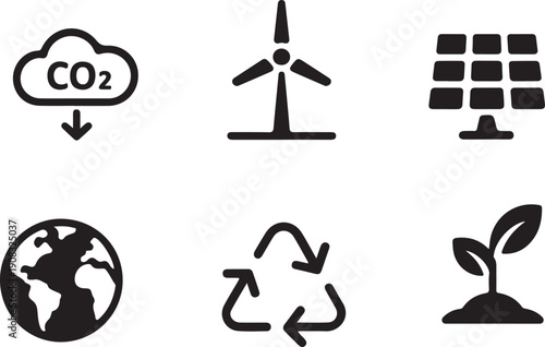 Illustrative icons depict renewable energy sources environmental conservation and a sustainable future for our planet high quality