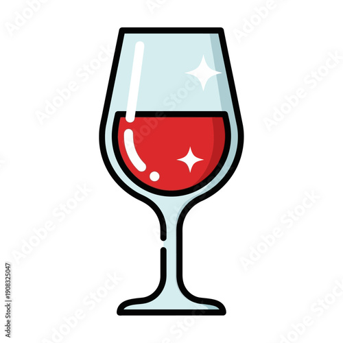 Red Wine Glass Icon, Flat Design, Minimalist Vector Illustration