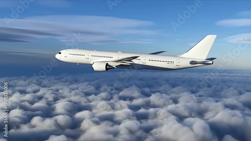 Wallpaper Mural A white airplane flying high above a sea of clouds under a clear blue sky. Torontodigital.ca