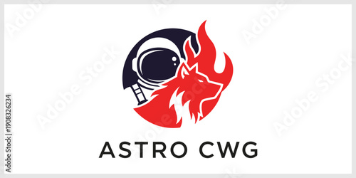 Astronaut Helmet Wolf and Flames Combined Logo