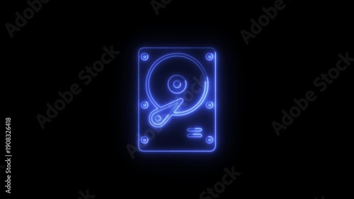 Wallpaper Mural Abstract neon glowing hard drive icon animation on a dark black background Torontodigital.ca