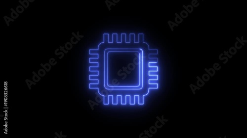 Wallpaper Mural Abstract Neon Glowing Blue Microchip CPU Icon Animation for Processor Technology and Digital Computing Concept Torontodigital.ca