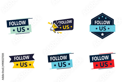 Follow Us Badge Set Social Media Call To Action Vector