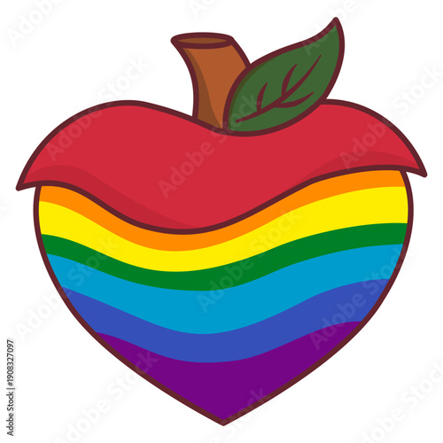 Rainbow heart shaped apple with leaf symbol for LGBTQ pride