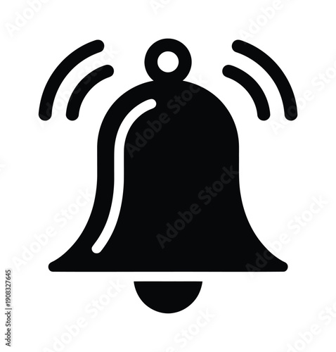 Vector image of a large bell with ringing sound waves