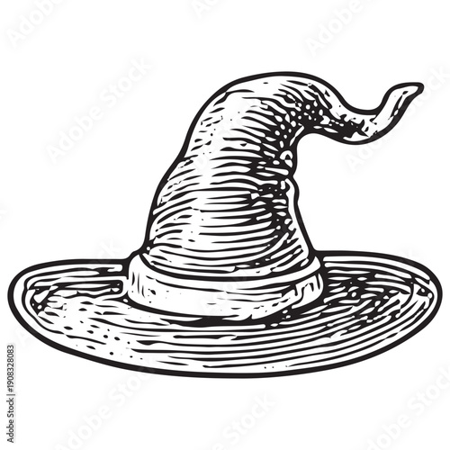 Vintage Wizard Hat Engraving Magic Symbols Fantasy Witchcraft Illustration