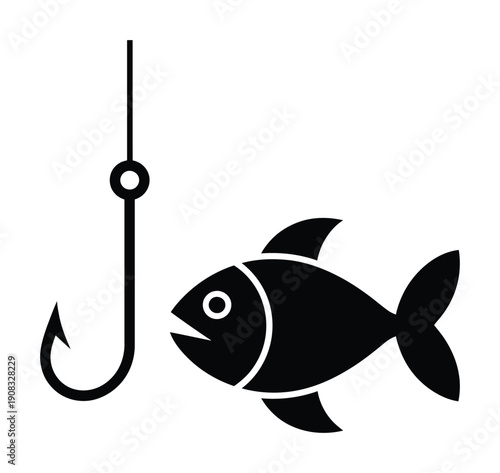 Fishing hook with a curious fish in a vector illustration