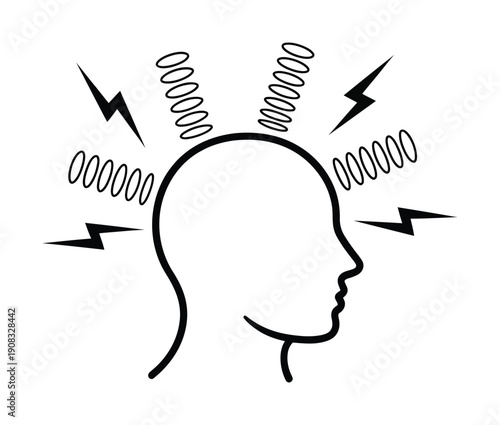 Vector illustration of a human head with springs and lightning bolts around it