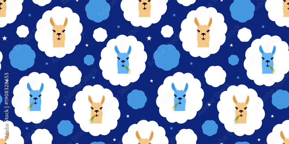 Fototapeta premium Seamless pattern with cute llamas. Childish vector illustration