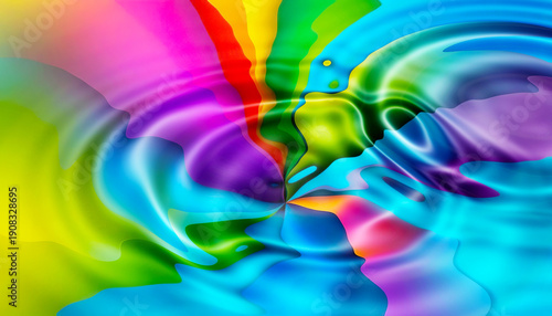 Bright abstract colorful liquid background, circles from a drop on multicolor water,