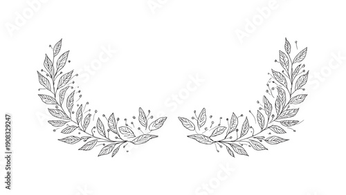 Hand-drawn laurel wreath frame, sketch style botanical border