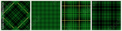 Set of green gingham plaid seamless pattern. Abstract vector illustration