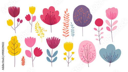 Modern abstract floral collection with vibrant pink and yellow flowers