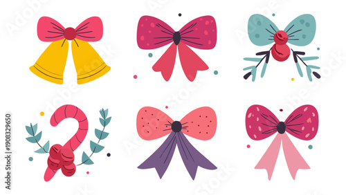 Festive holiday ribbons and decorative bows for Christmas