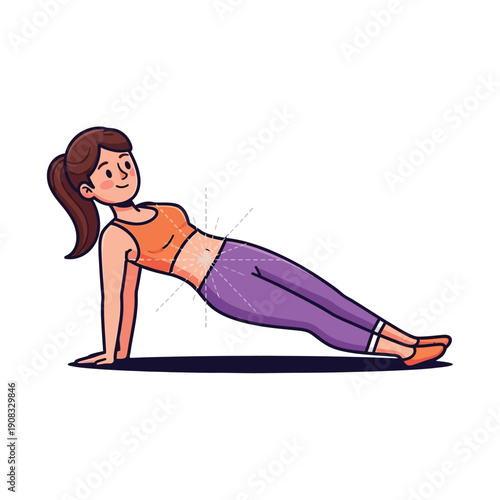 Cartoon Woman Performing Upward Plank Pose (Purvottanasana) for Core Strength Training Illustration