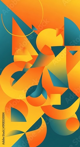 Abstract Geometric Shapes in Orange and Teal.
