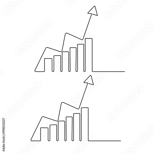 Continuous one-line drawing of a startup growth chart on a white background
