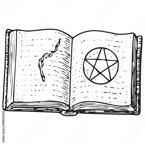 Spell Book Engraving Magic Grimoire Fantasy Occult Illustration