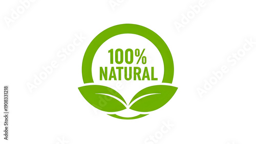 100 natural logo with green leaves isolated on transparent background