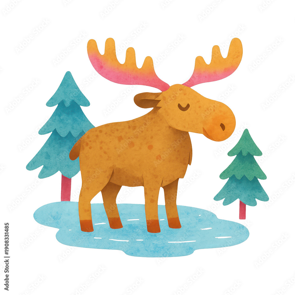 Fototapeta premium PNG Colorful moose in forest