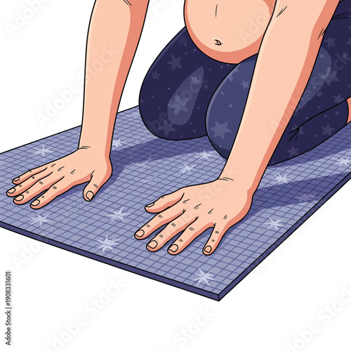 Pregnant Woman Doing Yoga on Mat. Prenatal Fitness and Exercise. Health and Wellness Illustration.