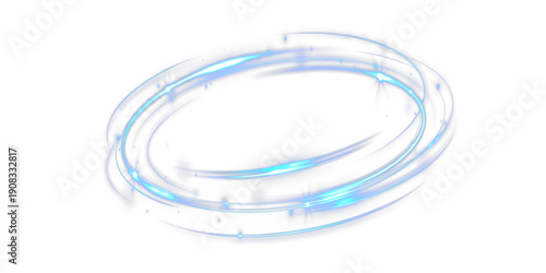 Blue neon light swirl with smooth energy trails forming a dynamic vortex shape on dark background. Futuristic abstract motion effect for technology, sci-fi and digital design.