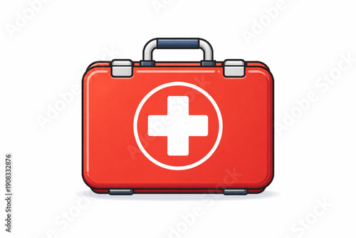 Medical First Aid Kit Flat Vector Icon on White Background