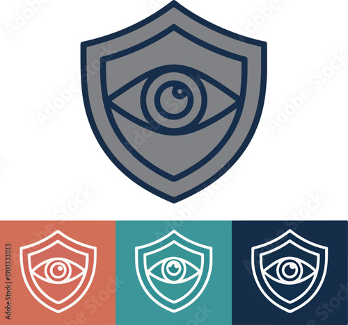 Cyber Security Shield Eye Icon Set for Data Safety