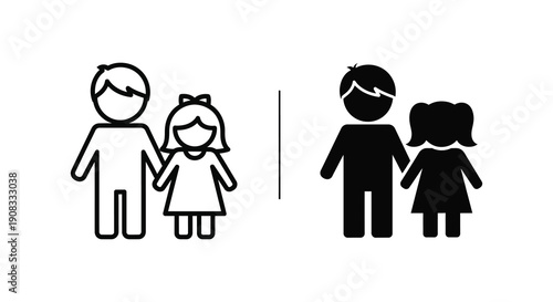 A graphic depicts two pairs of stick figures a male and female shown in both white outline and solid black forms