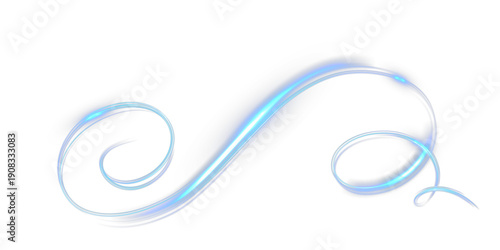 Glowing blue swirling arrow trail with smooth neon curves and dynamic light motion, forming an elegant flowing direction effect on a dark or transparent background.