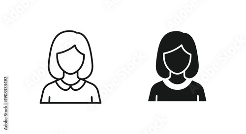 A simple graphic depicts two line art icons of a woman s head and shoulders one outlined and one solid