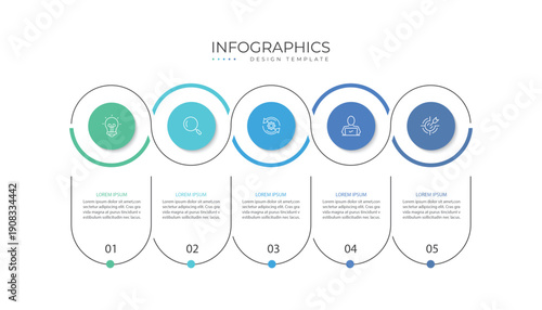 Business infographic template. 5 Step timeline journey. Process diagram, 5 options on white background, Infograph elements vector illustration.