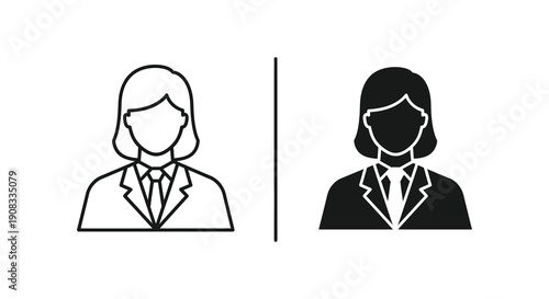 A minimalist depiction showcases two contrasting female profile icons one outlined and one solid black high quality professional