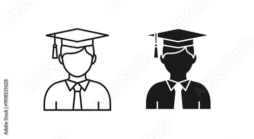 Two depictions of graduation caps and academic gowns representing success education and achievement in learning high quality professional